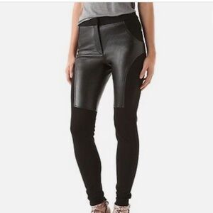 T by Alexander Wang Black Leather Ponte Jersey Combo Skinny Leggings Pants